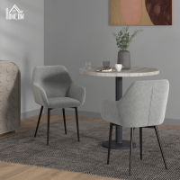 HOMCOM Dining Chairs Set of 2, Velvet-look Fabric Upholstered Kitchen Chairs with Backrest, Armrests and Steel Legs, Dark Grey