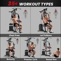 Soozier Home Gym Equipment Weight Training Machine, Multifunction Workout Machine with 143lbs Weight Stack for Full Body Workout and Strength Training, Red(m-4)