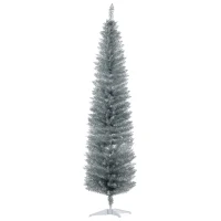 HOMCOM 7ft Unlit Pencil Artificial Christmas Tree with Realistic Branches and 499 Tips, Plastic Base, Silver(m-11)