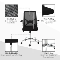 Vinsetto Ergonomic Mesh Office Chair Rocking Swivel Computer Task Desk Chair with Folding Backrest, Lumbar Support, Flip-up Arms and Adjustable Height, Black(m-21)