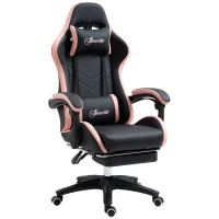 Vinsetto Computer Gaming Chair, PU Leather Office Desk Chair with Footrest, Swivel Wheels, 135° Reclining Back, Black(m-2)