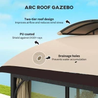 Outsunny 11' x 13' Patio Gazebo, Double Roof Outdoor Gazebo Canopy with Netting & Curtains, Galvanized Metal Frame, Khaki(m-4)