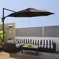 Outsunny 10' Hanging Tilt Offset Cantilever Patio Umbrella with 6-Level Adjustable Angle, Base Stand, UV Fighting Canopy, & 360° Rotation, Coffee(m-2)
