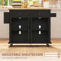 HOMCOM 44" Mobile Kitchen Island Table, Kitchen Island Cart on Wheels with Storage Cabinets, 2 Drawers, Black(m-5)