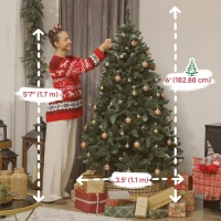 HOMCOM 6 ft Frosted Prelit Christmas Tree, Full Spruce Xmas Tree with Dual Colour LED Light, Hinged Xmas Tree, Easy Assembly(m-3)