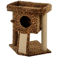 PawHut Cat Tree, Small Cat Tower with Perch, Scratching Post, Cat Condo, Toy Ball for Kitty, Leopard Print(m-2)