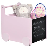 Qaba's Kids' Storage Cabinet, Organizer for Books, Crafts, Rollable Toy Chest Safely Transport Bookshelf with Included Wheels, Clean Play Room, Pink(m-1)