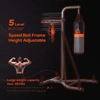 HOMCOM 2-in-1 Punching Bag with Stand for Adults, 65.7"-73.6" Height Adjustable Freestanding Heavy Bag Stand with Speedball(m-6)