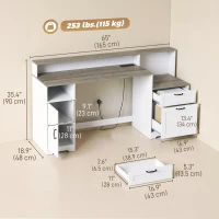 HOMCOM Computer Desk with Power Outlets Office Desk 1 Cabinet File Drawer Grey Brown White(m-3)