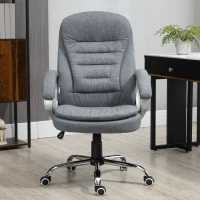 Vinsetto High Back Home Office Chair Executive Computer Chair with Adjustable Height, Upholstered Thick Padding Headrest and Armrest - Grey(m-10)