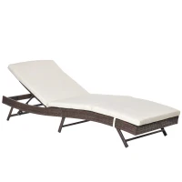 Outsunny Patio Chaise Lounge, Pool Chair with 5 Position Adjustable Backrest & Cushion, Outdoor PE Rattan Wicker Sun Tanning Seat, 28", Brown(m-11)