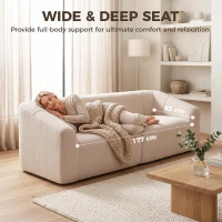 HOMCOM 3 Seater Sofa, Chenille Boneless Cloud Couch with Spring Cushion, Wide and Deep Seat, Beige(m-6)