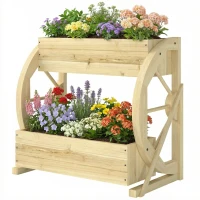 Outsunny Wooden Wagon Planter Box, 2-Tier Raised Garden Bed, for Vegetables Flowers Herbs, Natural(m-2)