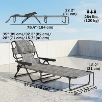 Outsunny Folding Lounge Chair w/ Reclining Back, Mixed Grey(m-3)