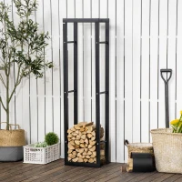 HOMCOM 15.7" x 9.8" x 59.1" Firewood Rack Outdoor, Log Holder Fireplace Storage Rack with Handles and 220 lbs. Weight Capacity, Black(m-8)