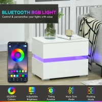 HOMCOM Modern Nightstand, Bedside Table with 2 Drawers, RGB LED Lights for Bedroom, White(m-4)