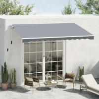 Outsunny 8' x 7' Retractable Awning, Patio Awnings, Sunshade Shelter with 280 g/m² UV & Water-Resistant Fabric and Aluminum Frame for Deck, Balcony, Yard, Grey(m-1)