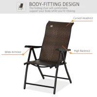 Outsunny Rattan Reclining Folding Chair Set of 2, Outdoor Wicker Portable Recliner with 7 Adjustable Backrest Position for Garden, Balcony, Patio, Brown(m-4)