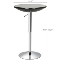 HOMCOM Round Bar Table with Metal Base, Adjustable Counter Height Pub Table, 29.5"-38.25" H Tall Bistro Table, Black, Silver(m-3)