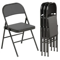HOMCOM Set of 4 Metal Foldable Chairs, PU Leather Padded Folding Chairs with Cushion Seat and Open Back for Indoor, Black(m-22)