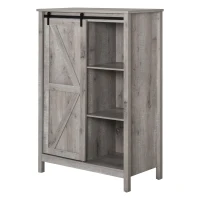 HOMCOM Farmhouse Accent Cabinet, Kitchen Cupboard Storage Cabinet with Barn Door and Adjustable Shelf, Gray Oak(m-11)