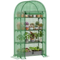 Outsunny Outdoor Mini Greenhouse, Portable Green House with Storage Shelves, Zippered Door, PE Cover, 31.5" x 19.3" x 63", Green(m-9)