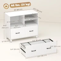HOMCOM Lateral Office Filing Cabinet, 1-Drawer File Cabinet with Open Storage Shelves, Adjustable Hanging Bars, White(m-3)