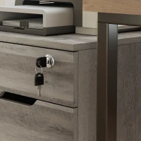 HOMCOM Filing Cabinet with Power Outlets File Cabinet Lockable Casters File Drawer Side Cubbies Light Grey Brown(m-9)