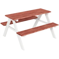 Outsunny Kids Picnic Table Set, Wooden Table & Bench Set, Kids Patio Furniture Outdoor Toys for Garden, Backyard, Aged 3-8 Years Old, Brown(m-11)