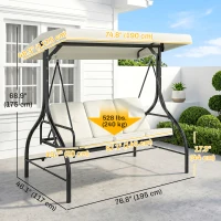 Outsunny Convertible Patio Swing Bed with Canopy and Cushions, 3 Seater Porch Swing for Outdoor, Backyard, Garden, Cream White(m-3)