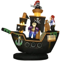 HOMCOM 7ft Halloween Inflatables, Skeleton Pirate Ship, Outdoor Blow Up Yard Decoration with Build-in LED(m-1)