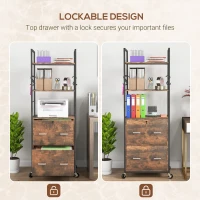 Vinsetto Mobile Filing Cabinet 2 Drawer File Cabinet with Key Adjustable Hanging Bar for Letter A4 and Legal Size Rustic Brown(m-6)