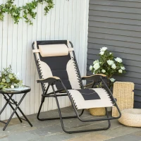 Outsunny Foldable Outdoor Lounge Chair with Footrest, Oversized Padded Zero Gravity Lounge Chair with Headrest, Cup Holders, Armrests for Camping, Lawn, Garden, Pool, Beige(m-2)