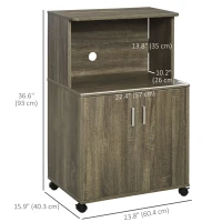 HOMCOM Microwave Cart on Wheels Utility Trolley Storage Sideboard with 2-door Cabinet, Grey Wood Grain(m-4)