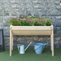 Outsunny 43" x 24" Raised Garden Bed, Wooden Elevated Planter Box with Non-Woven Fabric for Vegetable, Flower, Herb in Patio, Backyard and Balcony, Natural(m-8)