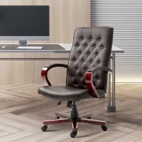 Vinsetto High Back Faux Leather Office Chair with Button Tufted Design, Executive Computer Desk Chair with Solid Wood Feet and Arms, Brown(m-19)