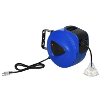 DURHAND 49ft Retractable Extension Cord Reel, Portable Power Cord with Triple Tap Connector Automatic Retract Ceiling Wall Mount Garage Garden, Blue(m-1)