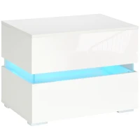 HOMCOM Modern Nightstand, Bedside Table with 2 Drawers, RGB LED Lights for Bedroom, White(m-2)