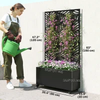Outsunny Metal Planter Box with Trellis, Raised Garden Bed with Monstera Leaf Cut-Out Privacy Screen and Wheels(m-4)