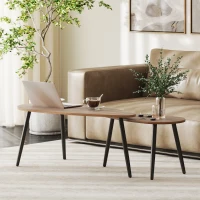 HOMCOM 2 Pieces Coffee Table Set for Living Room, Industrial Nest of Tables with Steel Legs, Brown(m-1)
