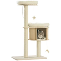 PawHut Cat Tree, 3 Level Cat Tower with Scratching Posts, Bed, Condo, Badminton Toys, for Multiple Kittens(m-1)