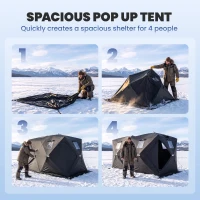 Outsunny 4 Person Pop-Up Ice Fishing Tent, Portable Ice Fishing Shelter With 4 Detachable Windows, Black(m-4)