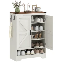 HOMCOM 5-Tier Shoe Storage Cabinet for 15 Pairs, Freestanding Farmhouse Shoe Cabinet, White(m-9)