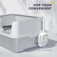 PawHut Stainless Steel Litter Box with High Side, Scoop, Easy Cleaning & Anti-Urine Leakage, for Big Cats, Light Gray(m-7)
