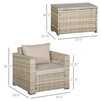 Outsunny 3 Piece Patio Furniture Set, PE Rattan Small Wicker Balcony Furniture, Table & Chairs with Cushions Composite Table, Conversation Set for Apartment, Gray(m-3)