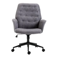 Vinsetto Linen Home Office Chair, Tufted Height Adjustable Computer Desk Chair with Swivel Wheels and Padded Armrests, Dark Gray(m-11)