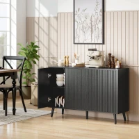 HOMCOM Buffet Cabinet with Storage, Modern Fluted Sideboard with Adjustable Shelves for Dining Room Living Room, Black(m-1)