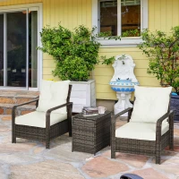 Outsunny 3 Piece Patio Furniture, PE Wicker Storage Table & Chairs, Beige(m-10)