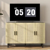 HOMCOM Boho Kitchen Cabinet, Buffet Cabinet with 4 Rattan Doors and Adjustable Shelves for Dining Room, Black and Natural(m-8)