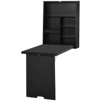 HOMCOM Wall Mounted Table Fold Out Convertible Desk, Multi-Functional Space Saving Computer Desk with Writing Floating Board for Students, Black(m-11)